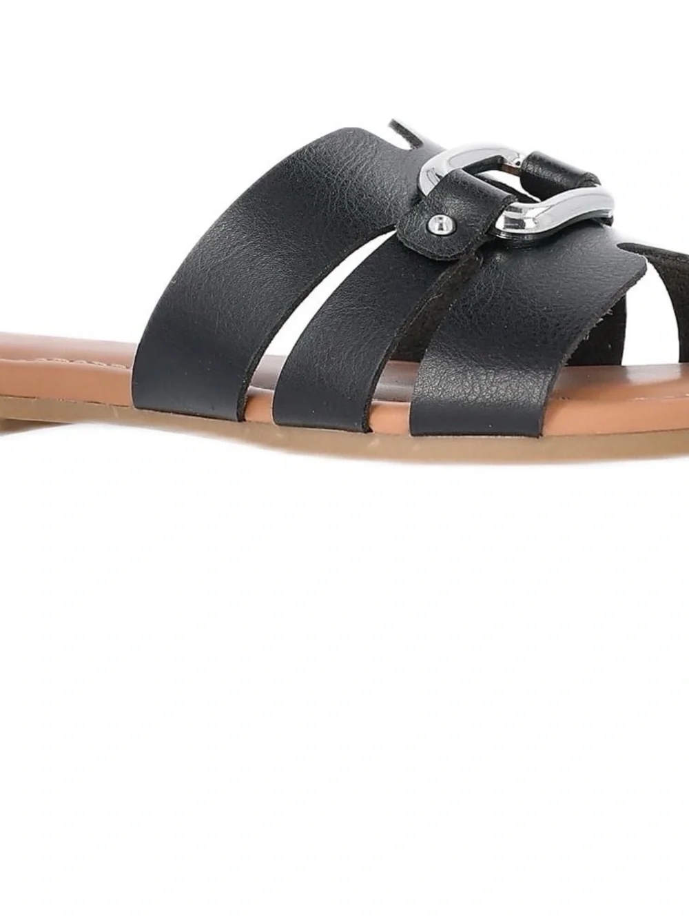 Time and Tru Black Slide Sandal with Silver Accent Buckle